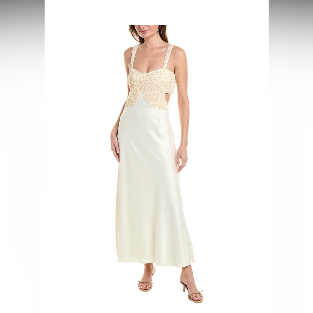 NWT Jonathan Simkhai Satin Crochet Midi Dress
